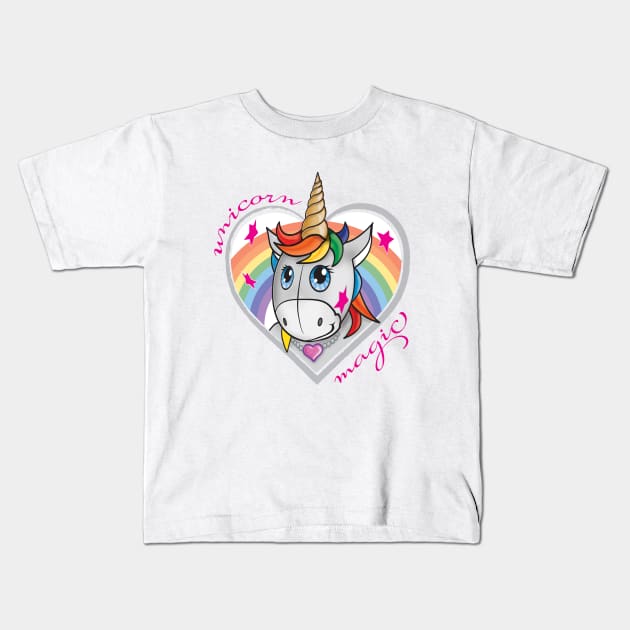 Unicorn magic rainbow Kids T-Shirt by Cimbart